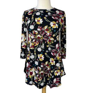 Comfer Dress Womens Small Black Floral New 3/4 Sleeves Short